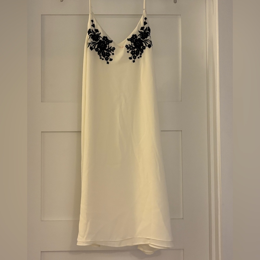 White Slip Dress with Black Appliqués Size Medium